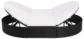 Fekete polyrattan kültéri napozóágy párnával