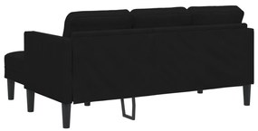 Kerti kanapé padról és párnákról, L-alakú fekete bársonyos, 3 fős kanapé fekvőhellyel, 160 cm fekete bársonyos, Pad fekete 113x57x39 cm bársonyos