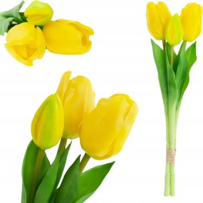 Tulipán csokor Gumírozott Szilikon Tulipán Lux Sárga, Élő 3DB