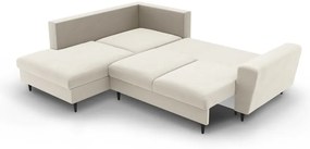 Bézs bársony kinyitható tárolóhelyes sarokkanapé (bal oldali-L alakú) Kyoto – Cosmopolitan Design