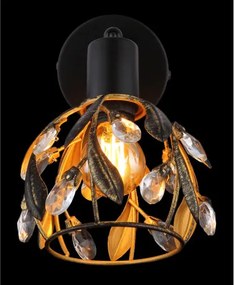 Globo 15759-1 Fali spotlámpa, fém fekete matt, fém arany színű, fekete patinázott, tiszta akril kristályok, SzxM: 120x160mm, Mélység: 210mm, 1x E14 25W 230V izzó nélkül