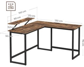 Sarok íróasztal monitor állvánnyal, rusztikus barna 140x130x92cm