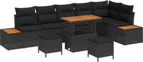 vidaXL Kerti Kanapé Szett 9 pcs Fekete polirattan