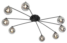 Modern mennyezeti lámpa fekete, 8 lámpával, füstüveggel - Athén