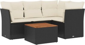 vidaXL 5 részes fekete polyrattan kerti kanapészett párnákkal