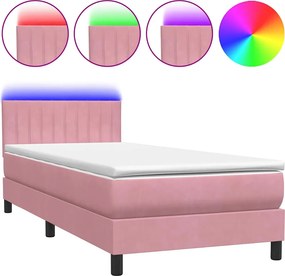 vidaXL rózsaszín bársony rugós és LED-es ágy matraccal 90x210 cm