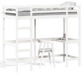 fehér tömör fenyőfa galériaágy íróasztallal 80 x 200 cm