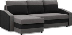 Hewlet sarokkanapé, 2 ágyneműtartóval, szövet anyag, univerzális oldal, bonell töltet, szürke - fekete