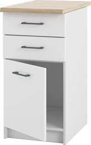 Alsó Álló Konyhaszekrény Fiókokkal Fehér Akril Fényes és Asztallap 40 CM