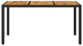 fekete polyrattan kerti asztal akácfa lappal 150 x 90 x 75 cm