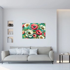 Kép - Virágok kék háttéren (90x60 cm)