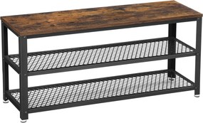 Cipőtároló pad két tároló szinttel, rusztikus barna 100x30x45cm