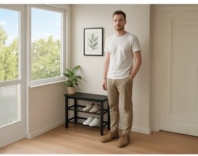 Fekete Fém Cipőtartó, 2 Polcos