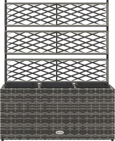 Outsunny Növényláda trellis-szel, 3 cserép virágbox 33L, kertekbe, erkélyre, teraszra kültérre, fonott műgyanta és acél, 84 x 30 x 107 cm, szürke-feke