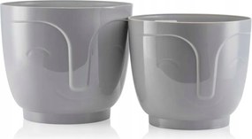 Virágtartó szett szürke Virágtartó Fedő arc dekoratív fej 2db öko