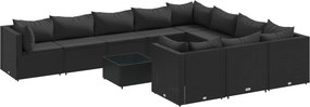 vidaXL 11 részes fekete polyrattan kerti ülőgarnitúra párnákkal