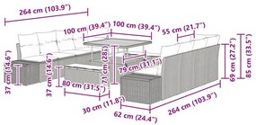 11 darabos kerti kanapé szett párnákkal fekete poli rattan akáciával, 2 személyes kerti kanapé párnákkal fekete poli rattan, 3 darabos kerti étkező szett párnákkal fekete poli rattan akáciával