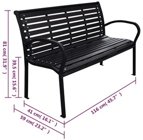 fekete acél és WPC kerti pad 116 cm