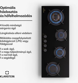 Klarstein Goldflame 4 Slim, gáz főzőlap, 4 égő, önálló, földgáz/propán, rozsdamentes acél