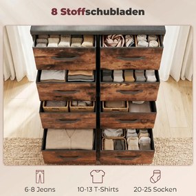 HOMCOM 8 fiókos komód, szövetből, hálószobába és nappaliba, vintage, 84,5 x 30,5 x 100 cm, fém barna