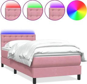 vidaXL rózsaszín bársony rugós és LED-es ágy matraccal 90x220 cm