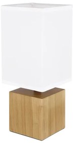 Globo 21628W Asztali lámpa natúr fa, fehér textil, fekete PVC kábel, billenőkapcsoló a kábelen, HxSzxM: 120x120x300mm, kábelhossz 1500mm, nem tartozék: 1x E27 7W 230V