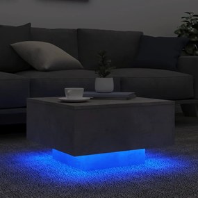 Betonszürke dohányzóasztal LED-lámpákkal 55 x 55 x 31 cm