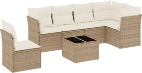 vidaXL 7 részes bézs polyrattan kerti ülőgarnitúra párnákkal