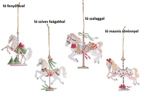 Körhintaló karácsonyfadísz 12 cm négy féle / ló szíves faágakkal