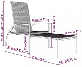 2 db szürke polyrattan napozóágy lábtartóval