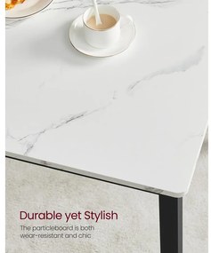 VASAGLE étkezőasztal szett 4 fő részére, konyhaasztal 2 paddal, márványfehér és tintafekete színben
