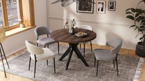 Mazzoni RENZO Barna Tölgy/fekete láb - KEREK ASZTAL Ø110 180 cm-re BŐVÍTHETŐ | A KONYHÁBA ÉTKEZŐBE NAPPALIBA RETRO