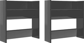vidaXL 2 db magasfényű szürke szerelt fa fali cipősszekrény 60x18x60cm