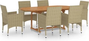 vidaXL 7 részes bézs polyrattan kerti étkezőgarnitúra
