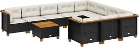 vidaXL 11 részes fekete polyrattan kerti ülőgarnitúra párnákkal