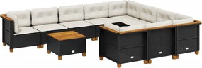 vidaXL 11 részes fekete polyrattan kerti ülőgarnitúra párnákkal