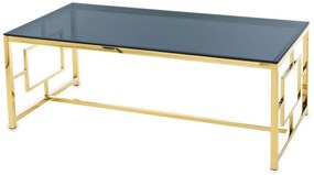 Design fém arany dohányzóasztal, füstüveg asztallap 45x120x60cm