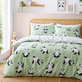Zöld kétszemélyes gyerek ágyneműhuzat 200x200 cm Panda Paws – Catherine Lansfield
