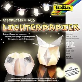 Origami papír, lámpáshoz, 30x30 cm, 80 g, 12 lap, FOLIA, fehér (FL42300)