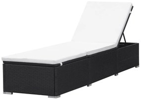 Fekete polyrattan napozóágy párnával