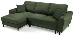 Zöld kordbársony kinyitható tárolóhelyes sarokkanapé (bal oldali-heverő résszel) Kyoto – Cosmopolitan Design