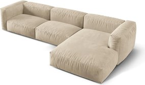 Bézs bársony moduláris sarokkanapé (jobb oldali-heverő résszel) Martina – Micadoni