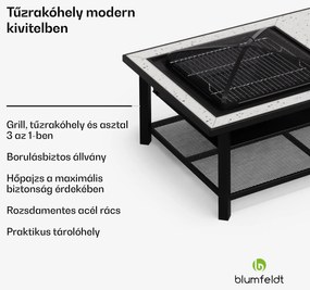 Blumfeldt Merano Avanzato L, 3 az 1-ben tűzrakóhely grill funkcióval, használható asztalként, 122 x 87 cm