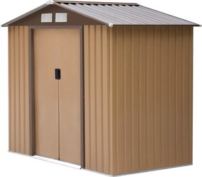 Outsunny Kertiszerszám Tároló 2.42m², Kerti Fészer Tetővel, Csúszóajtóval, Alapzattal, 213 x 130 x 185 cm, Galvanizált Acélból Készült, Időjárásálló,