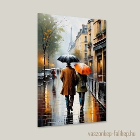 Séta az esőben – Romantikus prémium vászonkép Párizsból 40x60cm