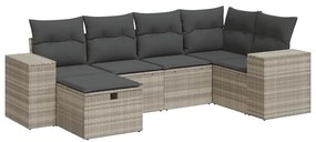vidaXL 6 részes világosszürke polyrattan kerti ülőgarnitúra párnákkal