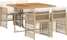 vidaXL 5 részes bézs polyrattan kerti étkezőgarnitúra párnákkal