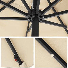 3 m kerti napernyő napenergiával működő LED fényekkel, napernyő UPF 50+ védelemmel, dönthető, a bázis nem tartozék, bézs
