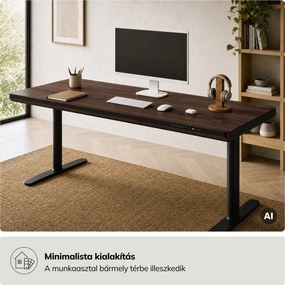 Elektromos ülő-álló íróasztal fiókkal és Qi vezeték nélküli töltővel fekete/dió, 1600 mm: ELLIS