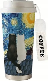 Thermo bögre Fekete Fehér Macska Macskák Pár Pop Art Van Gogh Csillagos Éjszaka